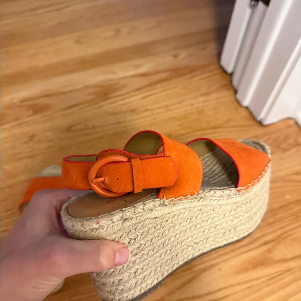 Marc Fisher LTD Renni Platform Espadrille Wedge Sandals Orange Suede Size 5 - Picture 12 of 16